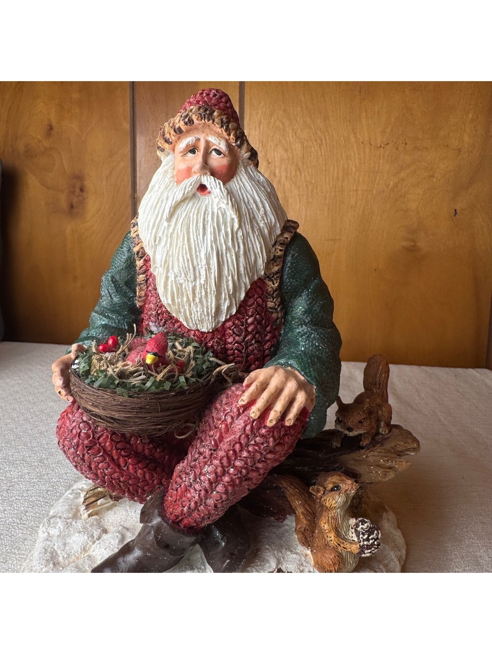 Vintage Santa With Cardinals Squirrels Resin Christmas Figurine Woodland Decor - Picture 5 of 7